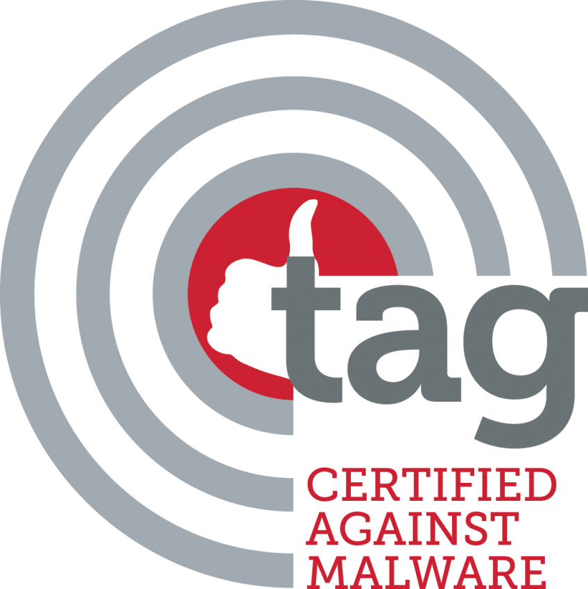 Thumbs up tag certified against malware