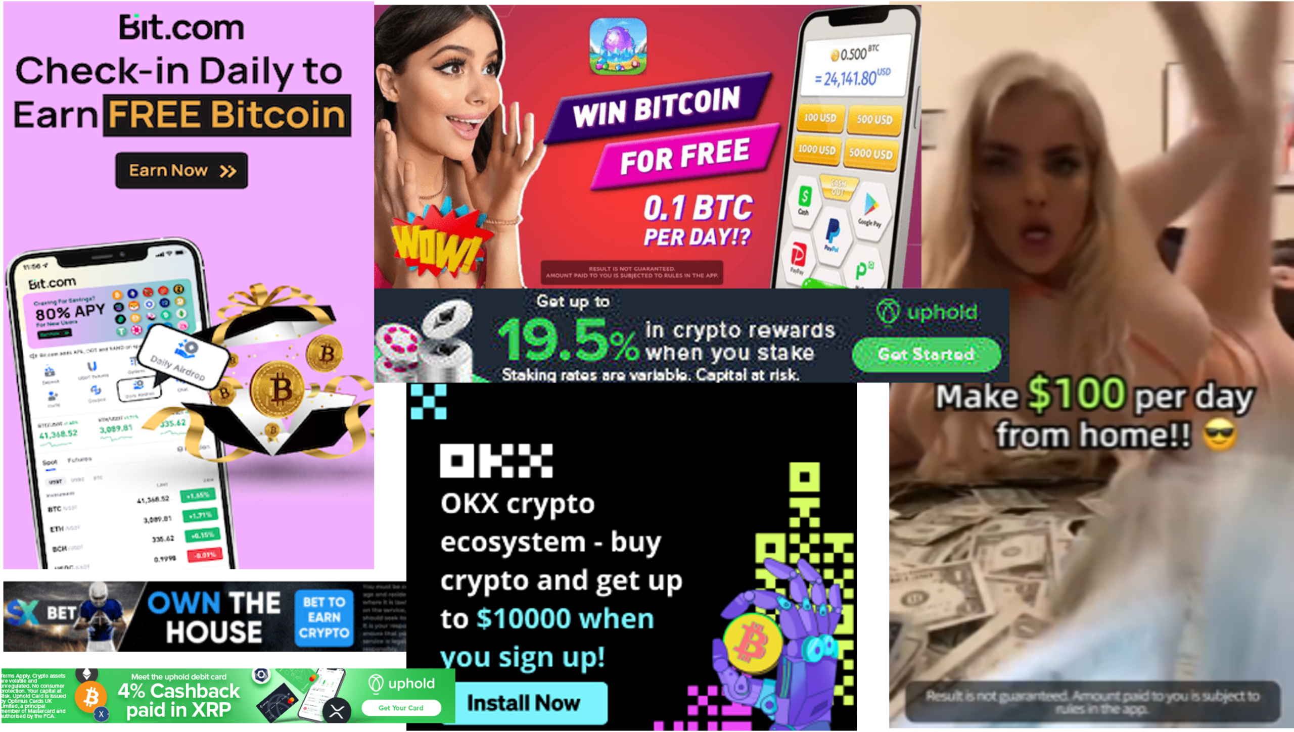Cryptocurrency ads with questionable content.