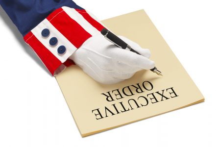 President Drafting an Executive Order Isolated on White Background.